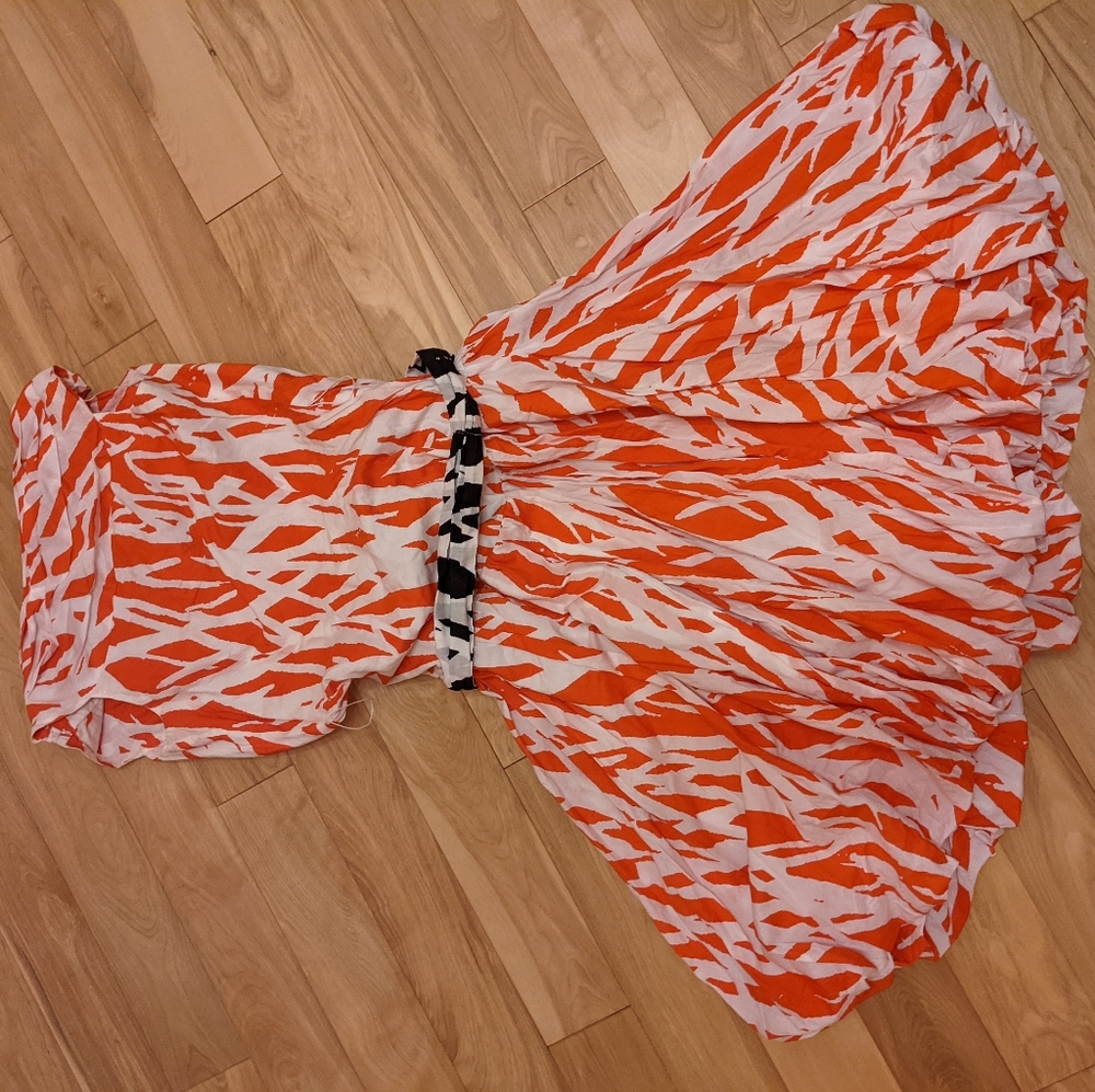 Vibrant Orange and White Women's Dress